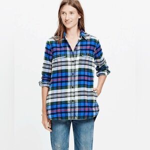 Madewell Ex Boyfriend Plaid Flannel Button Up Shirt SZ M Larchmont Blue Green